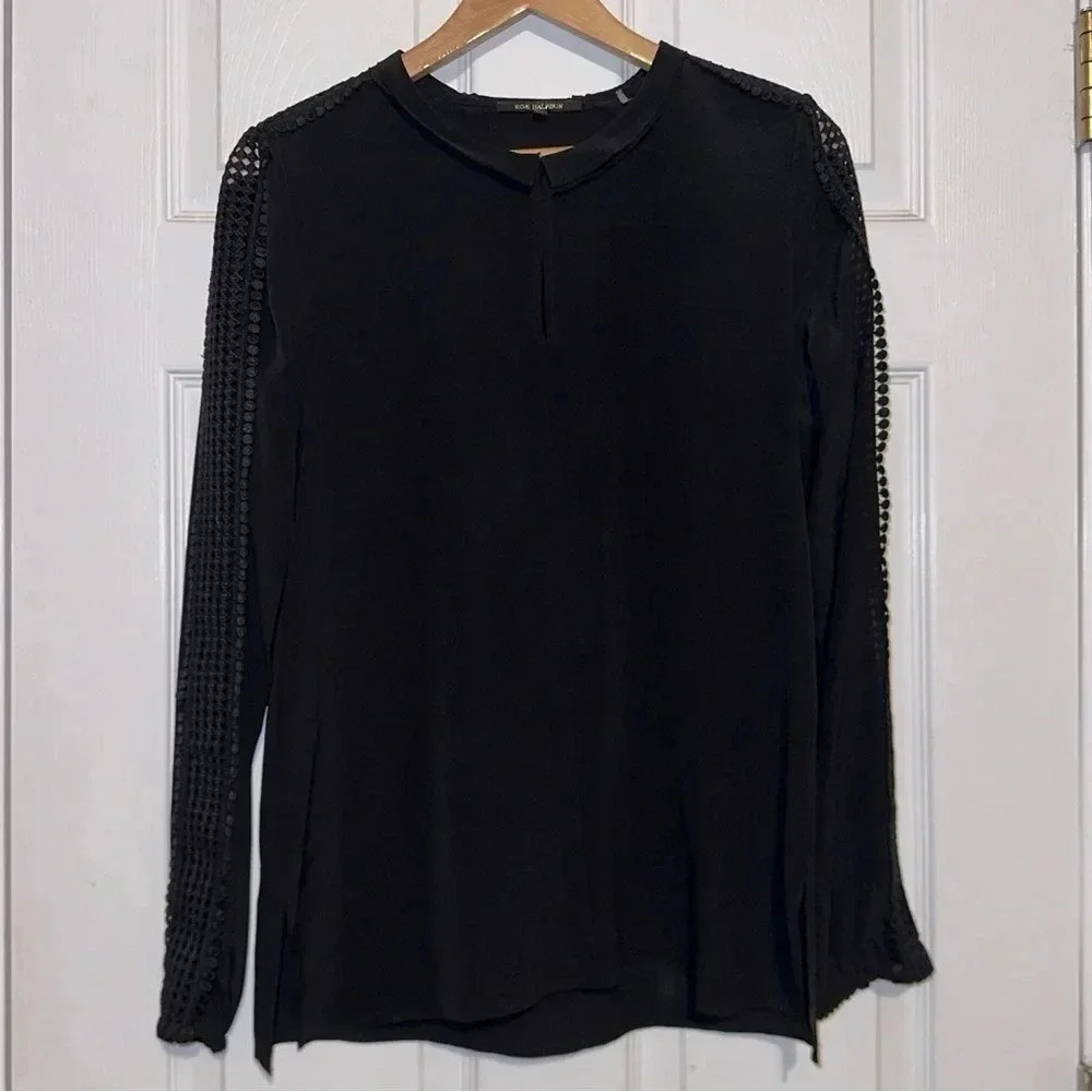 Kobi Halperin Black Silk Long Sleeve Blouse Crochet Womens XS - Picture 3 of 6